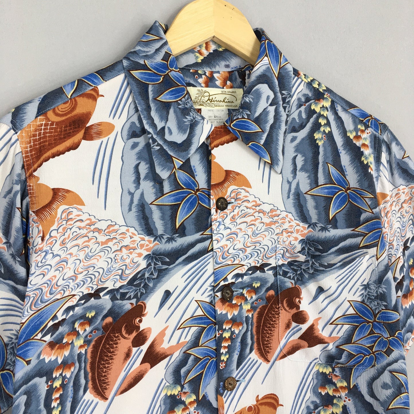 Hawaiian Patina Japanese Koi Fish Rayon Shirt Small