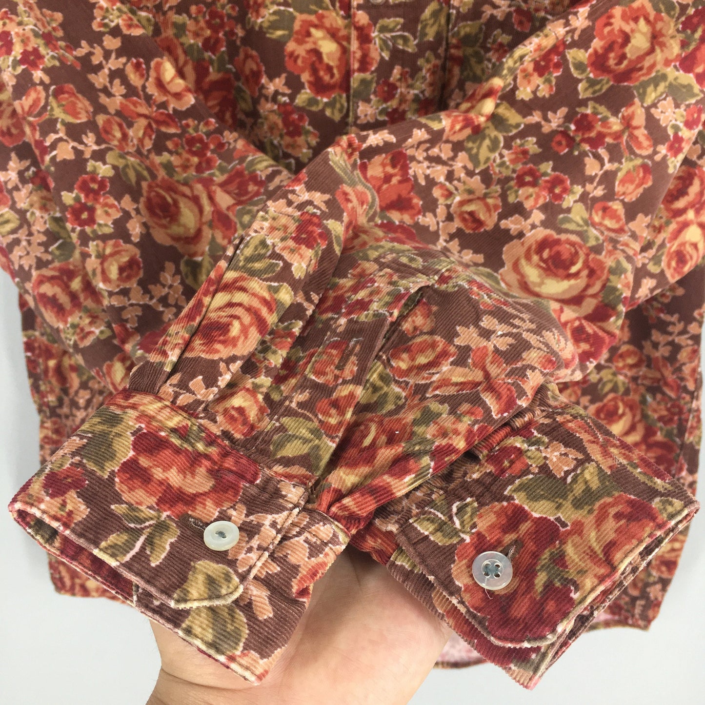 Abstract Red Floral Casual Flannel Pleated Shirt Medium