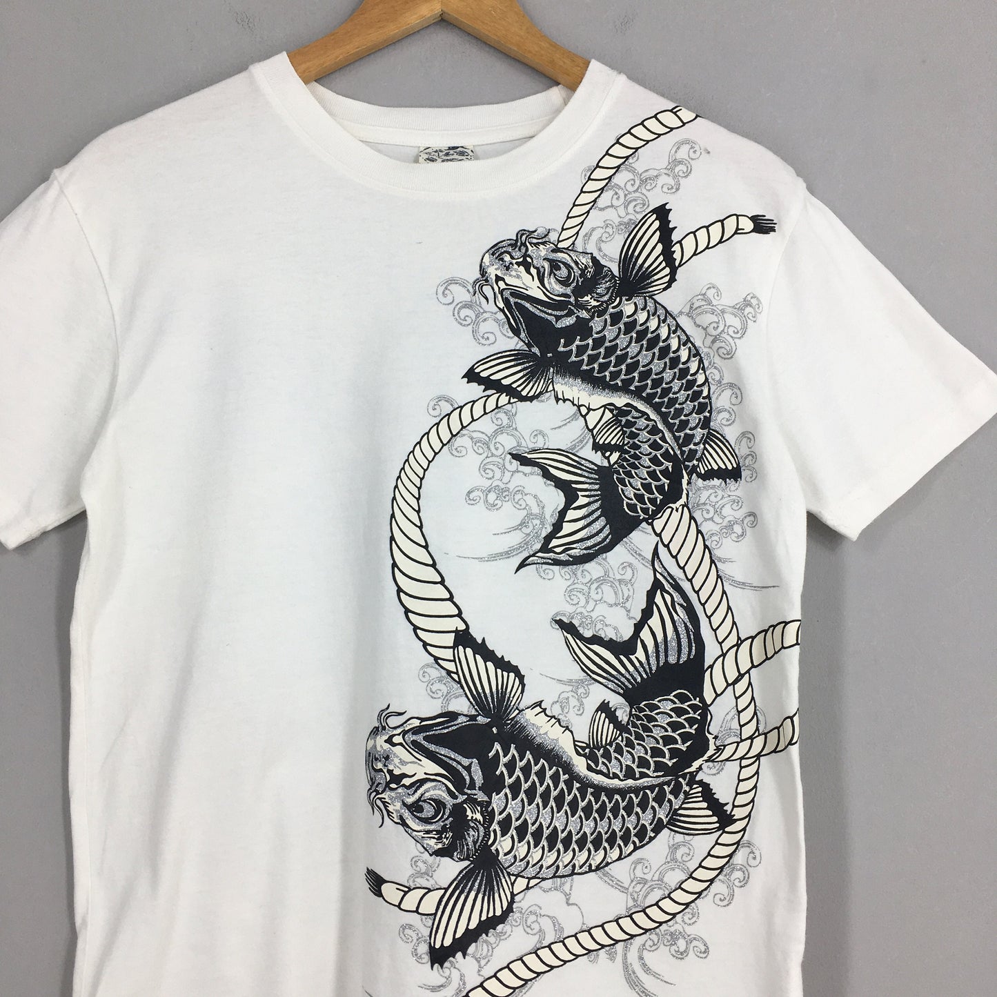 Fish Koi Japanese Sukajan White T shirt Small