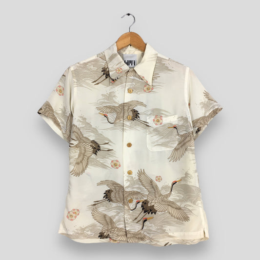 Hawaiian Japanese Phoenix Bird Rayon Shirt Small