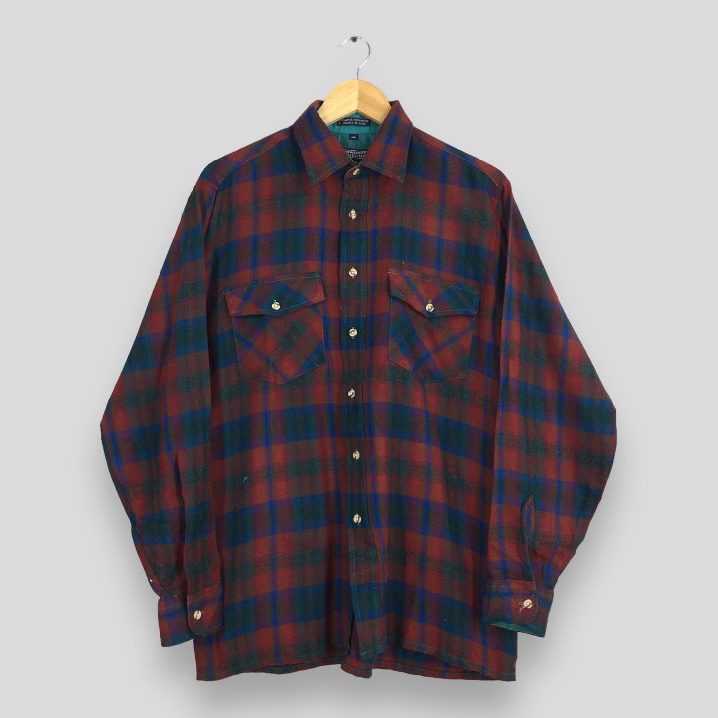 Van Heusen Plaid Shadow Red Flannel Shirt Medium