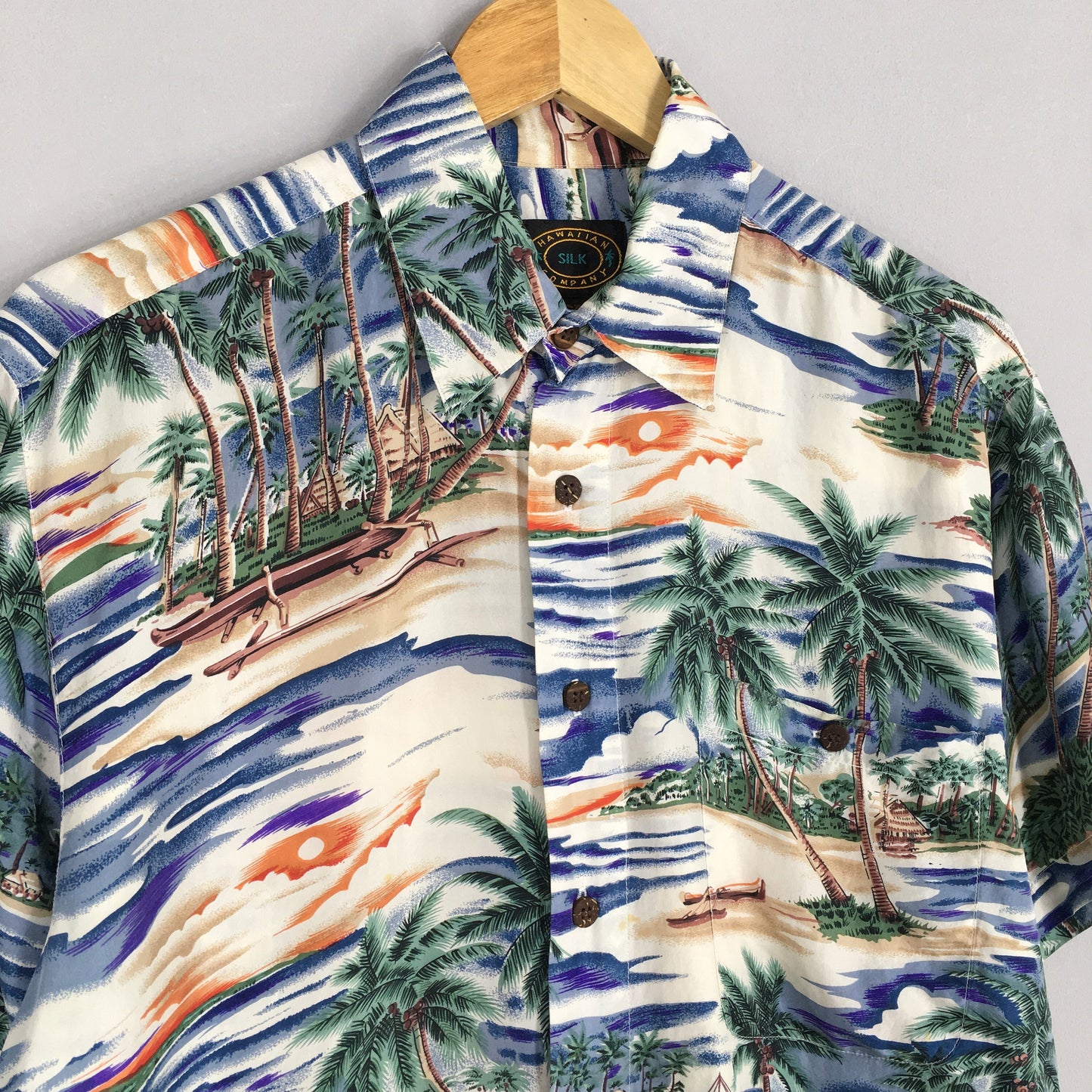 Hawaiian Beach View Aloha Silk Shirts Small