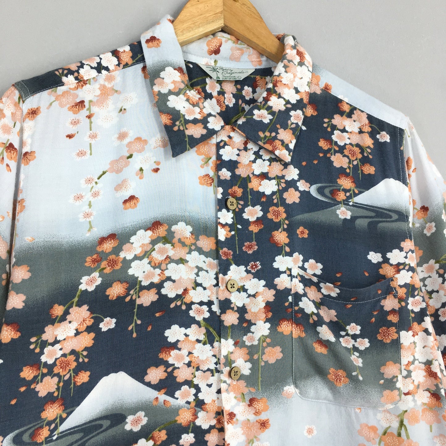 Aloha Sakura Floral Blossom Japan Rayon Shirt Large