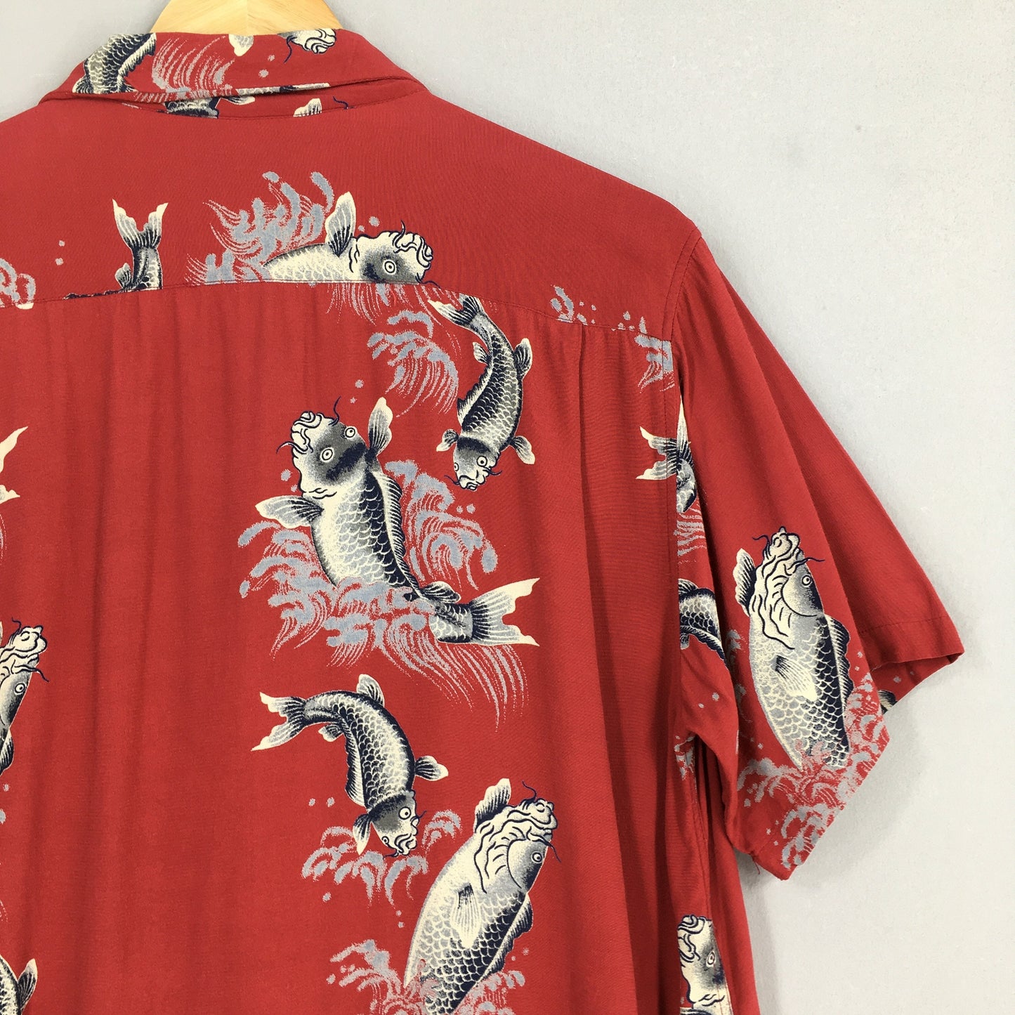 Hawaiian Patina Japanese Koi Fish Rayon Shirt Large