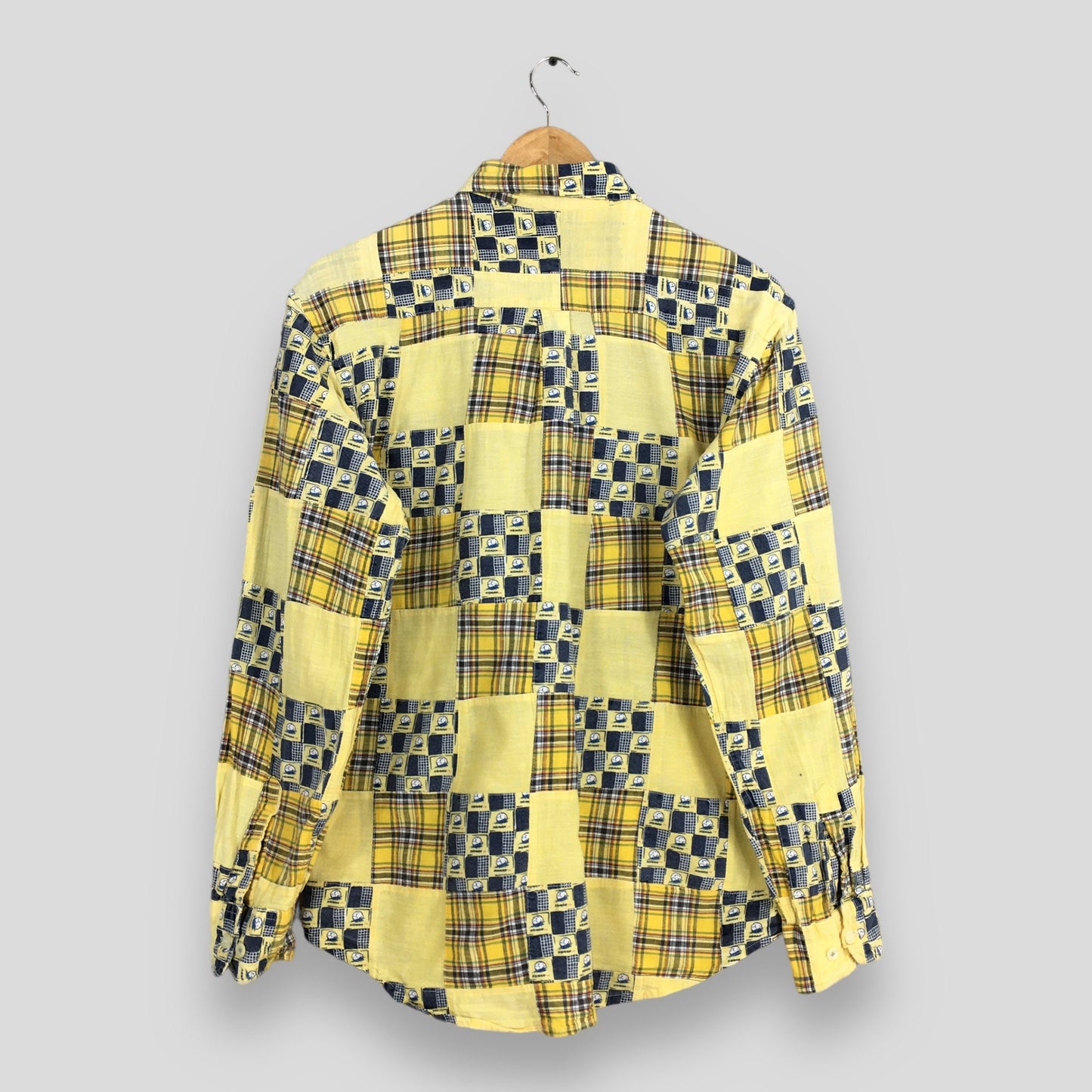 Spice Island Patchwork Yellow Checkered Flannel Shirt Medium