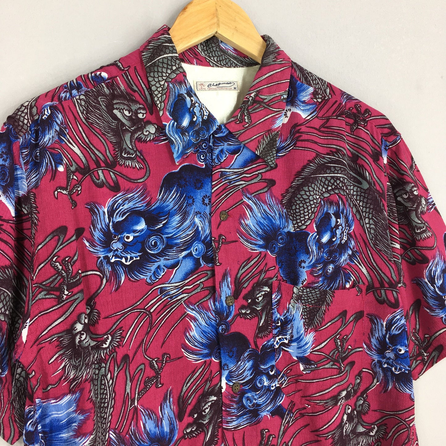 Hawaiian Japanese Thunder God Raijin Rayon Shirt Medium