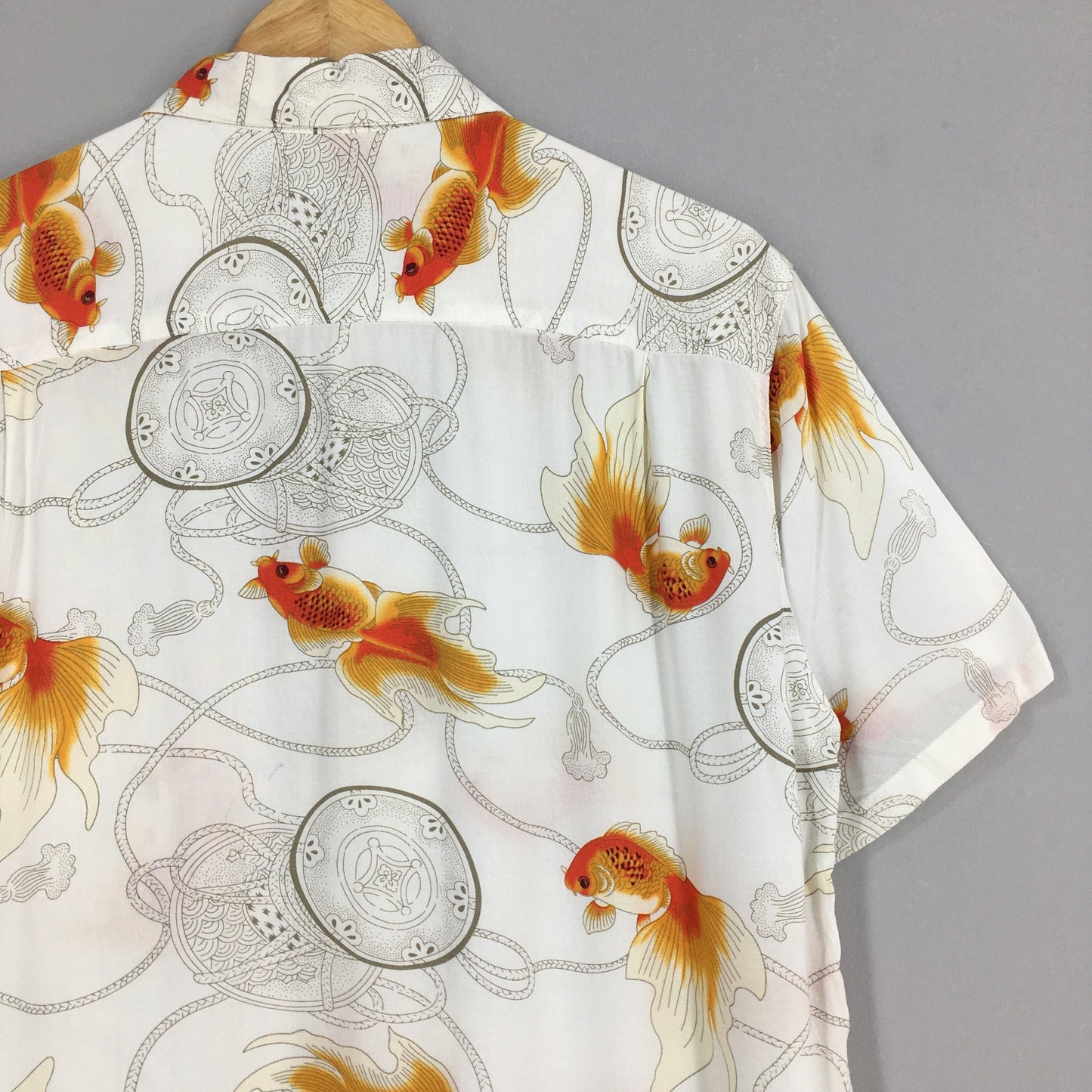 Hawaiian Japanese Gold Fish Rayon Shirt Large