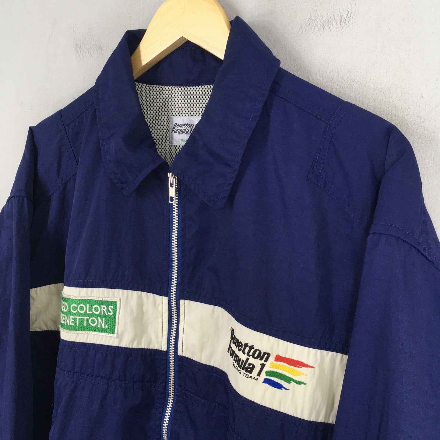 Benetton Formula 1 Embroidery Blue Cotton Jacket Large