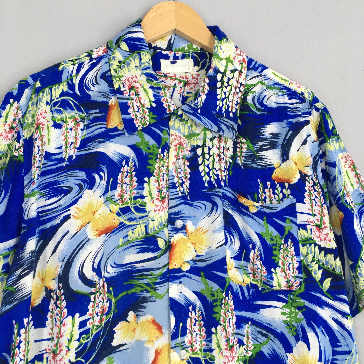 Hawaiian Patina Japanese Gold Fish Rayon Shirt Medium