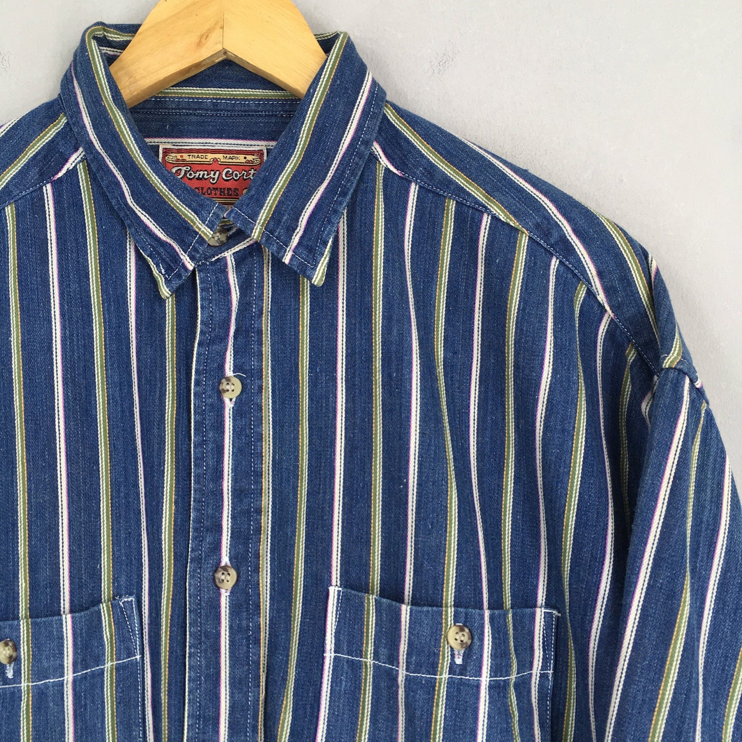 Tommy Cort Denim Pin Striped Shirt Men Large