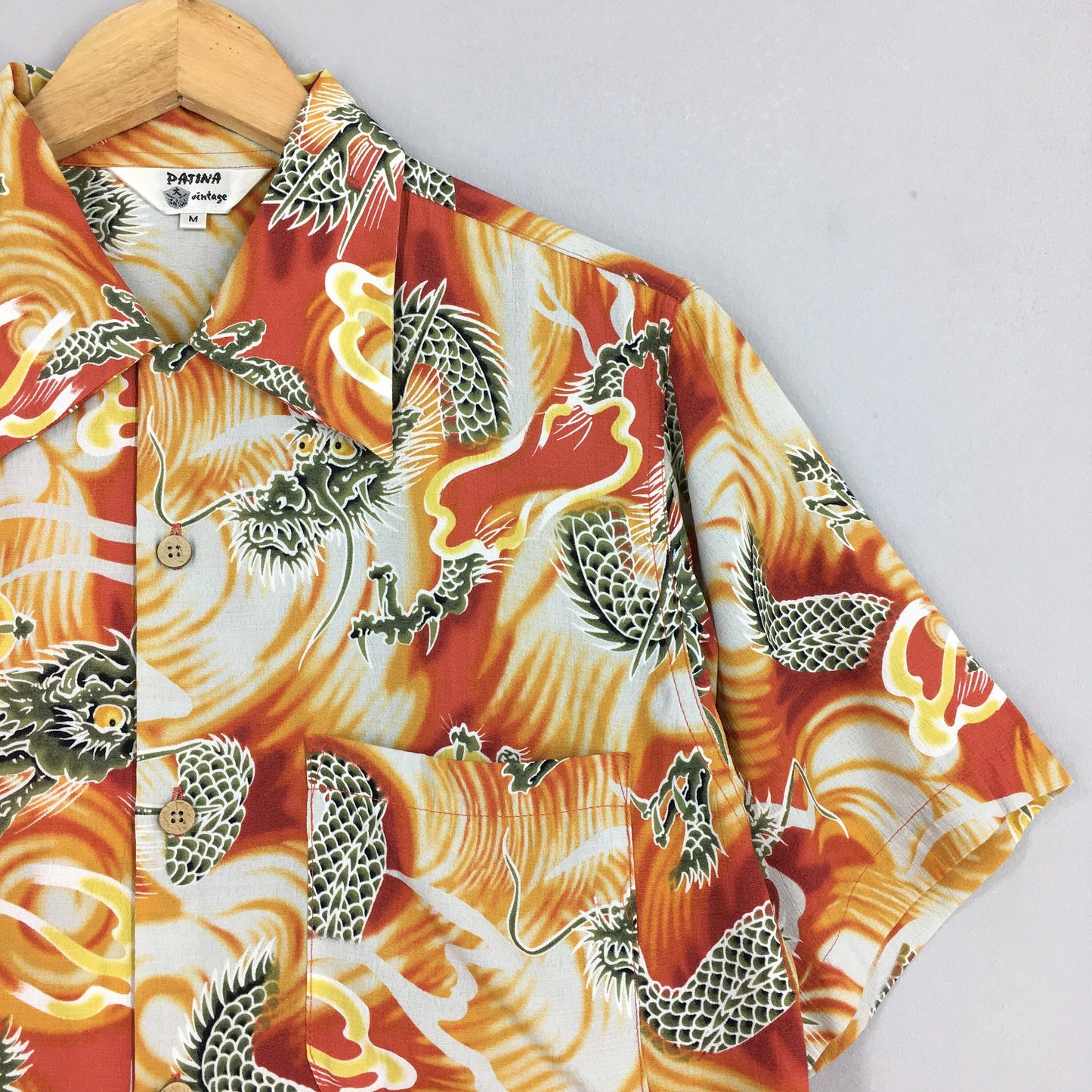 Hawaiian Japanese Dragon Orange Rayon Shirt Medium