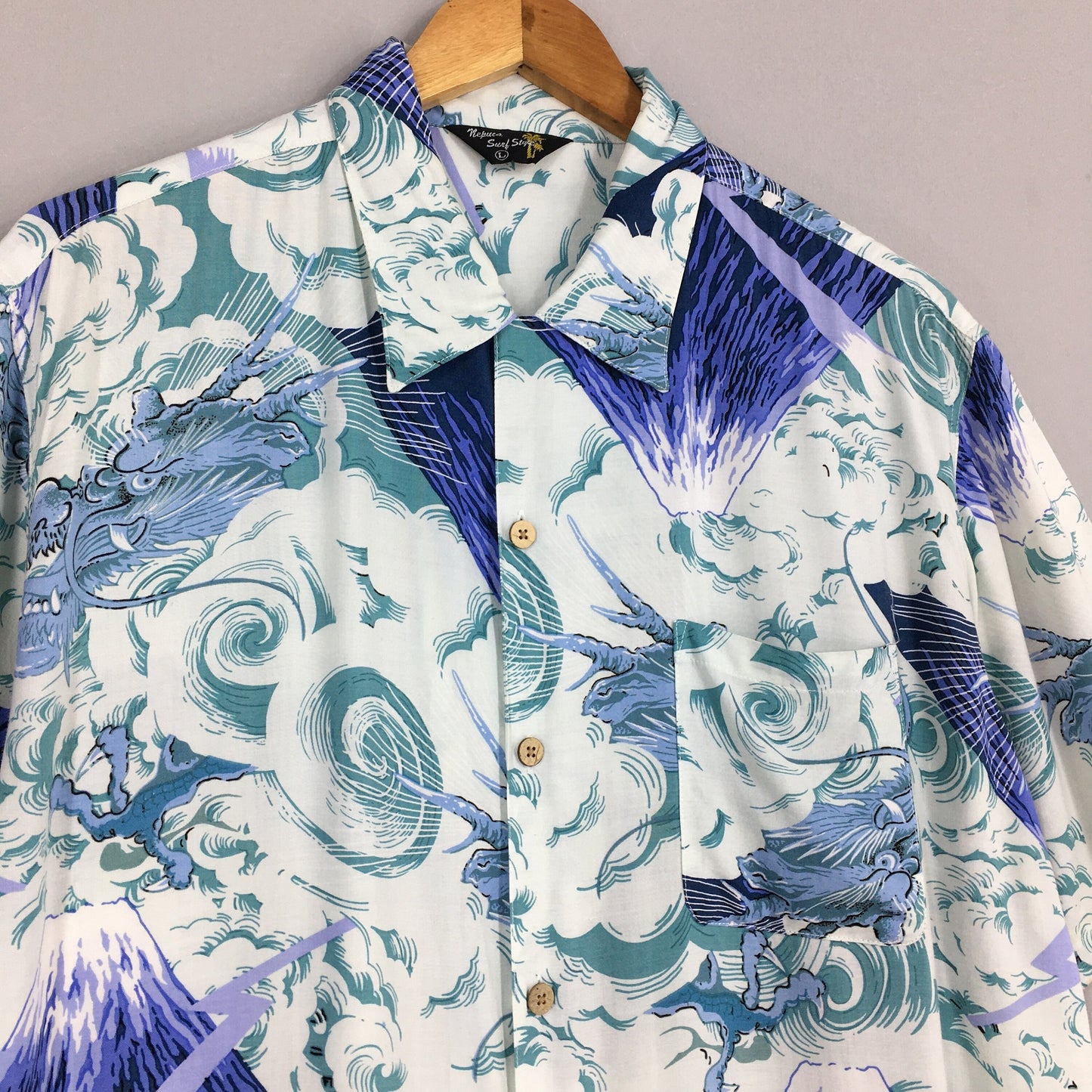 Rockabilly Hawaiian Dragon Rayon Shirt Large