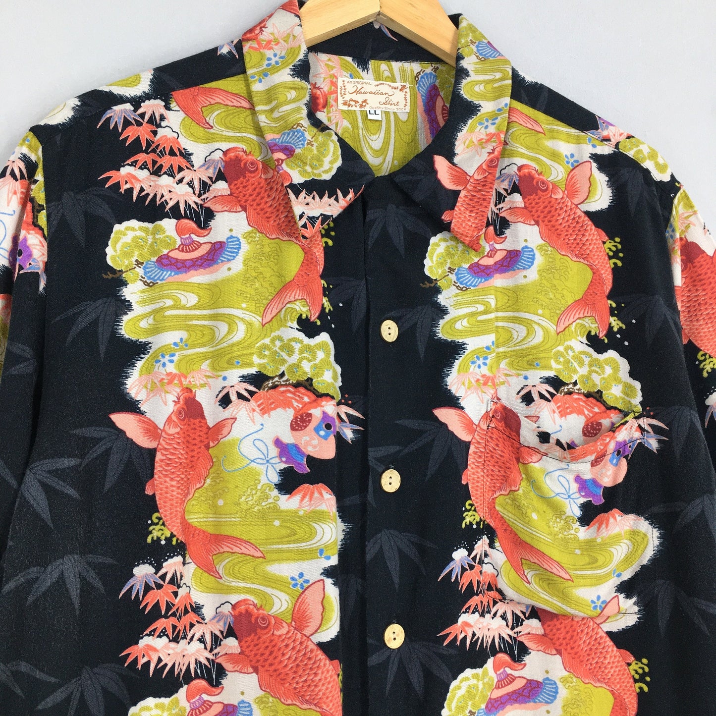 Vintage Aloha Patina Japanese Koi Fish Rayon Shirt Large