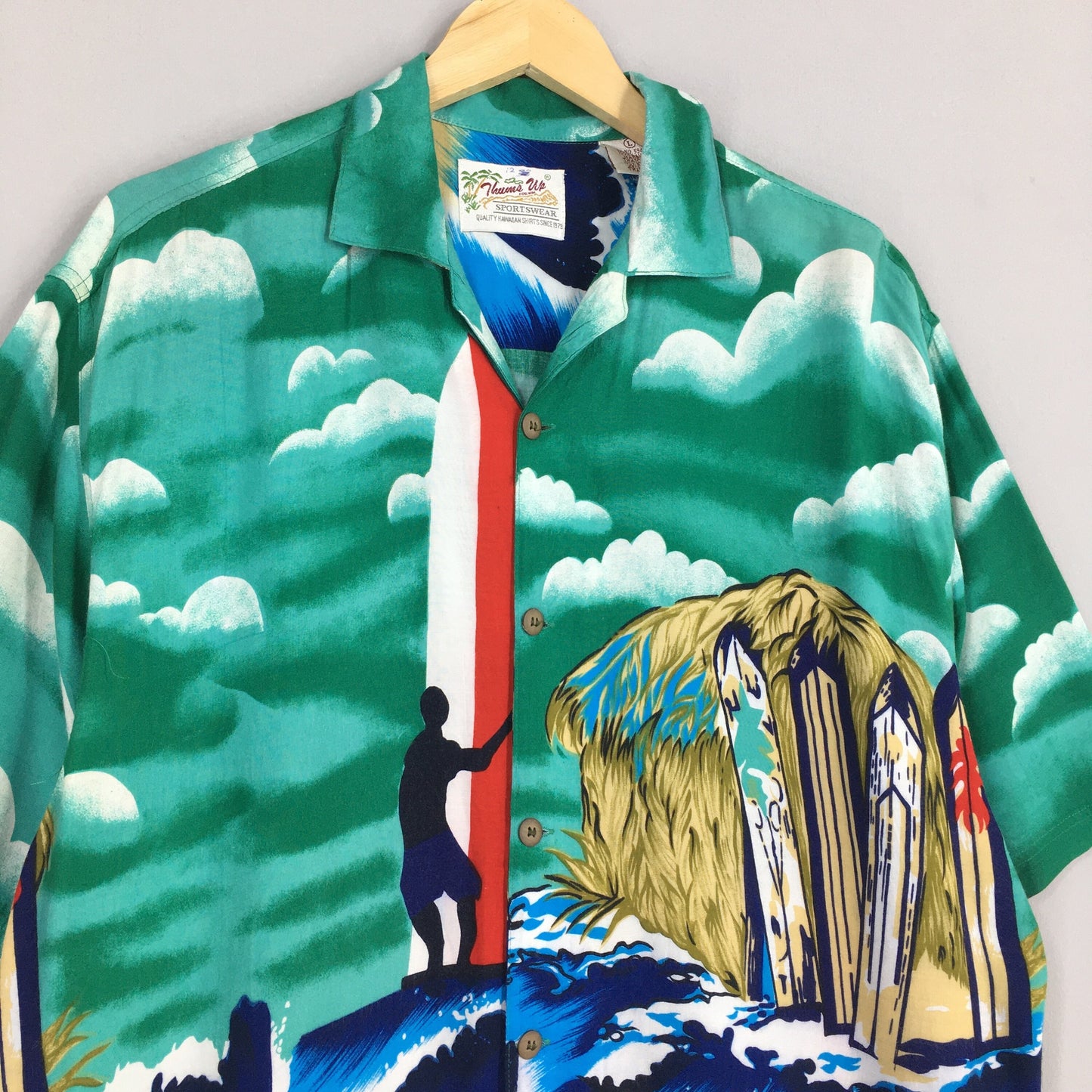 Hawaiian Surfing Beach Tropical Rayon Shirt Large