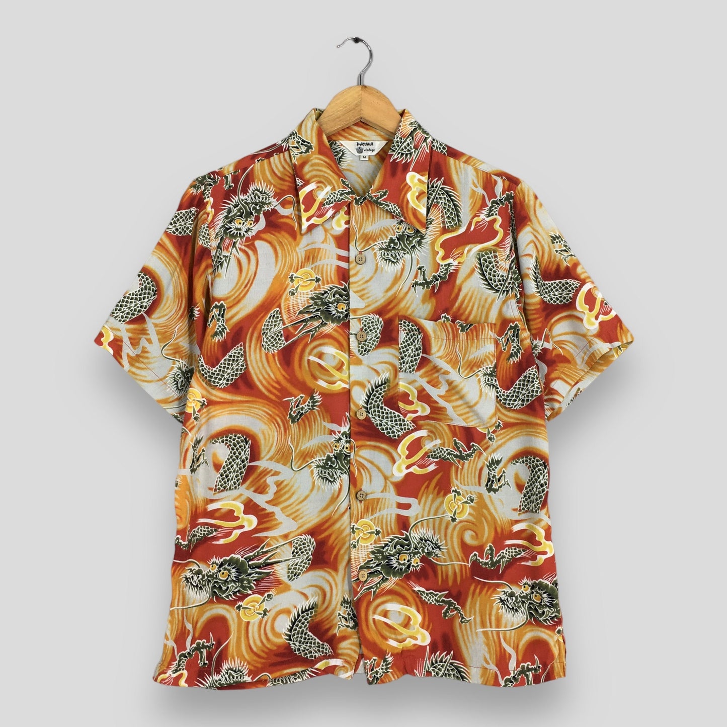 Hawaiian Japanese Dragon Orange Rayon Shirt Medium