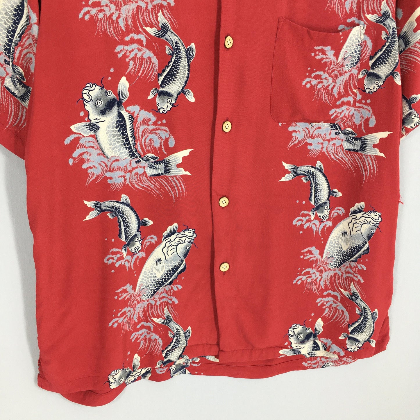 Hawaiian Patina Japanese Koi Fish Rayon Shirt Large