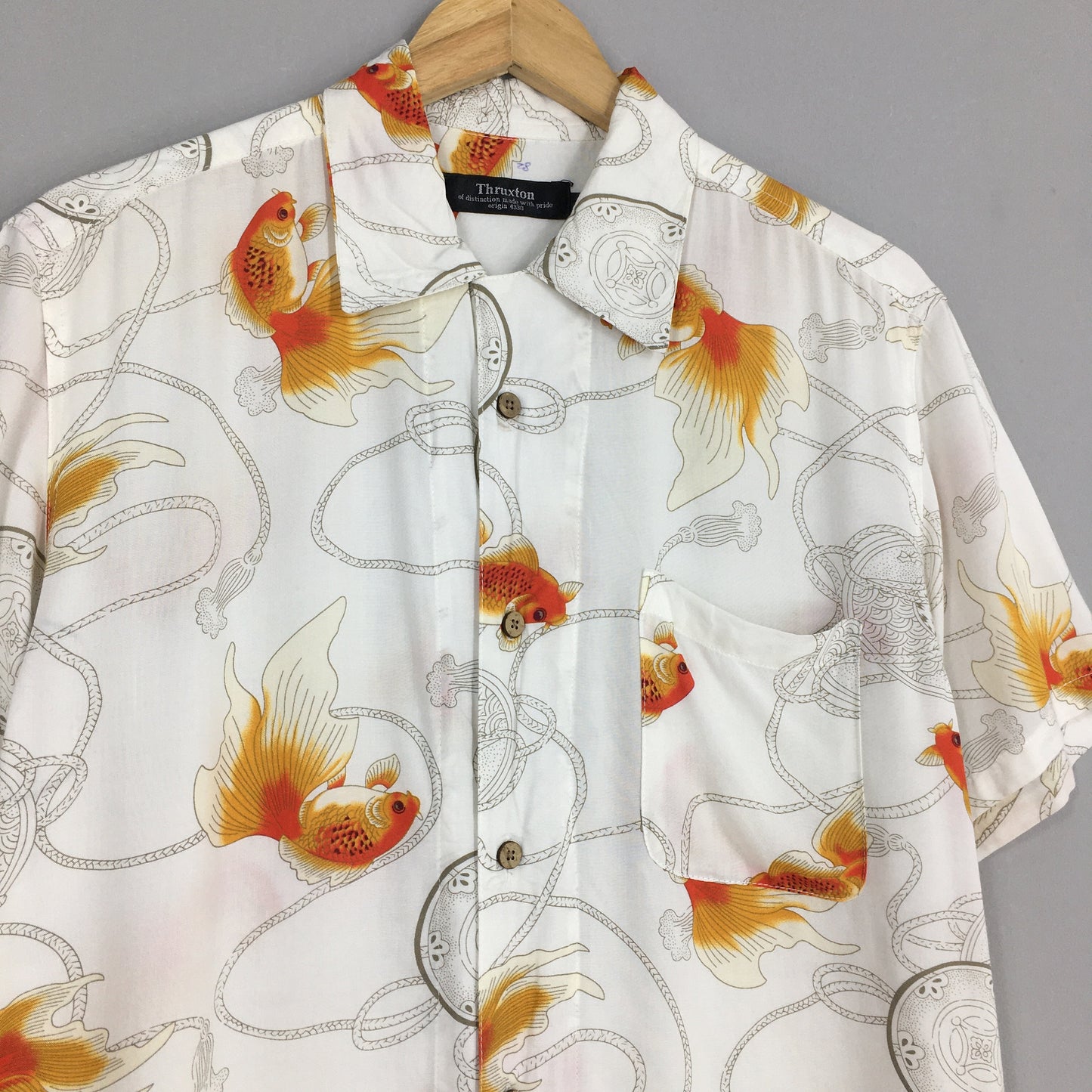 Hawaiian Japanese Gold Fish Rayon Shirt Large