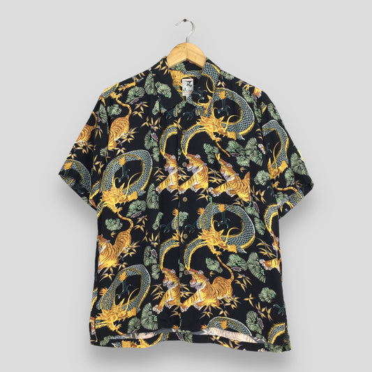 Hawaiian Japanese Jungle Storm Dragon Rayon Shirt Large