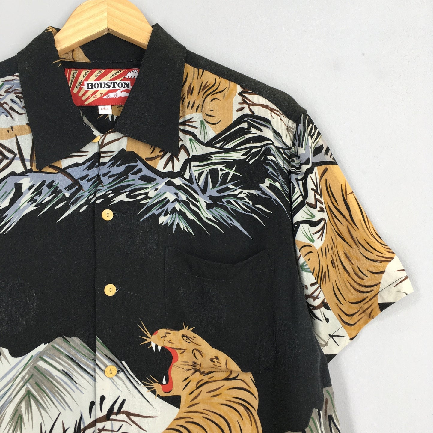 Houston Jungle Tiger Roar Aloha Hawaii Rayon Shirt Large