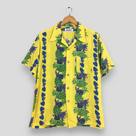 Vintage Aloha Floral Tropical Pineapples Hawaii Rayon Shirt Large