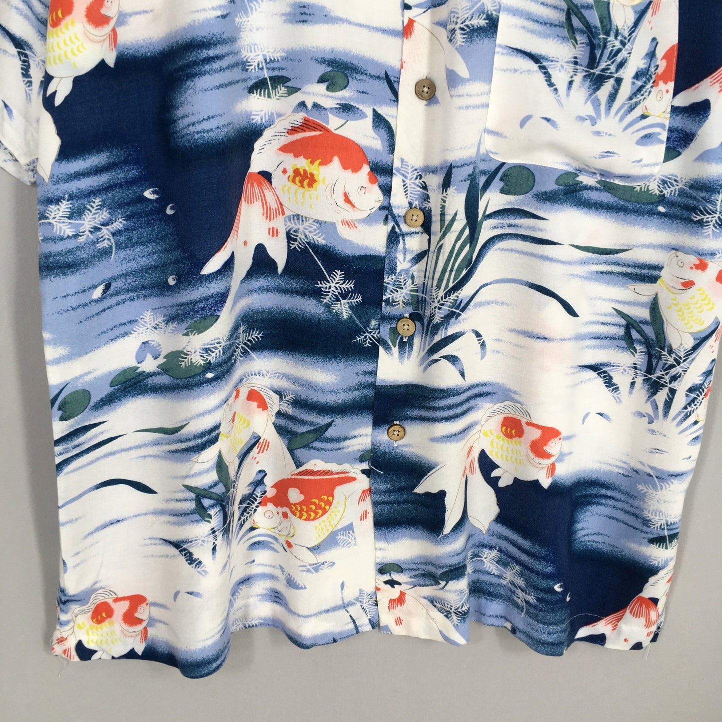 Hawaiian Japanese Gold Fish Rayon Shirt Medium