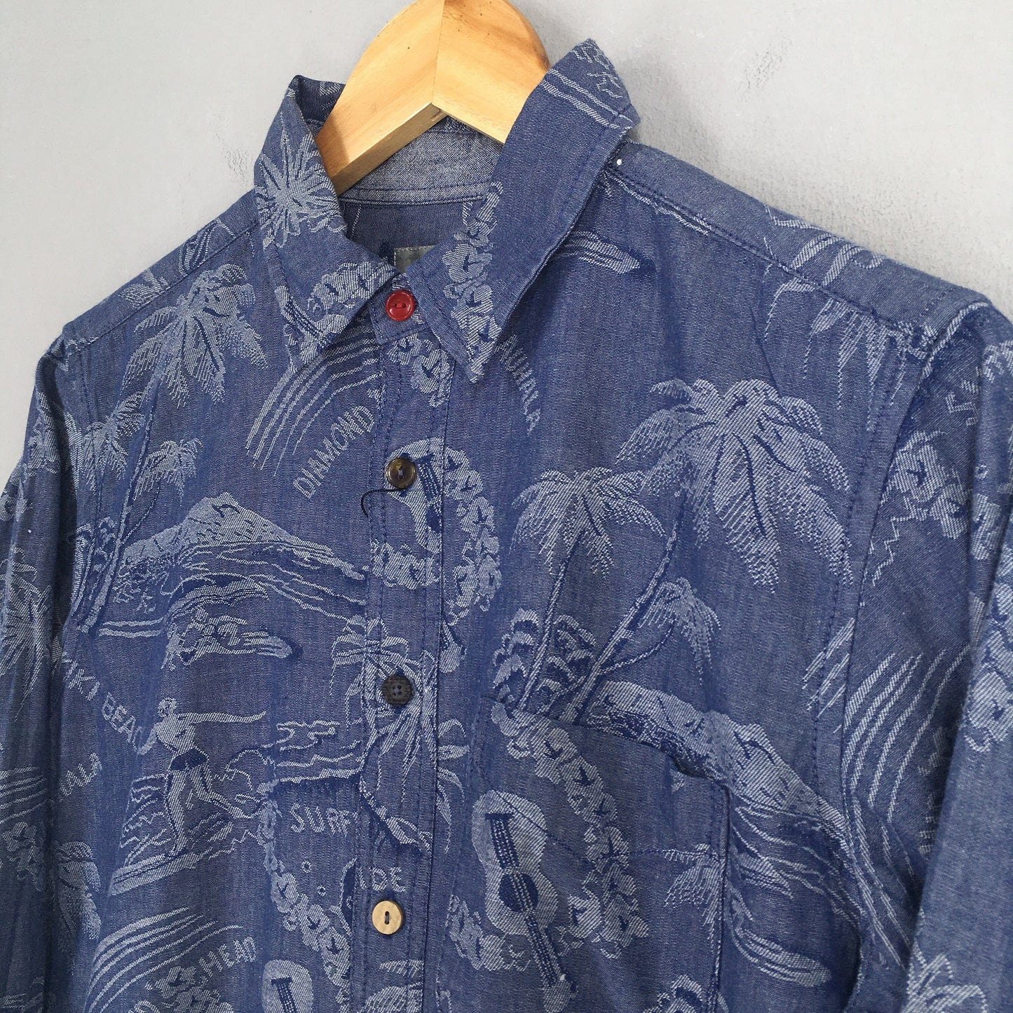 Takeo Kikuchi Japan Palm Tree Tropical Blue Shirt Small