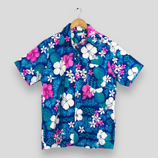 Hawaii Beach Floral Blue Soft Shirt Medium