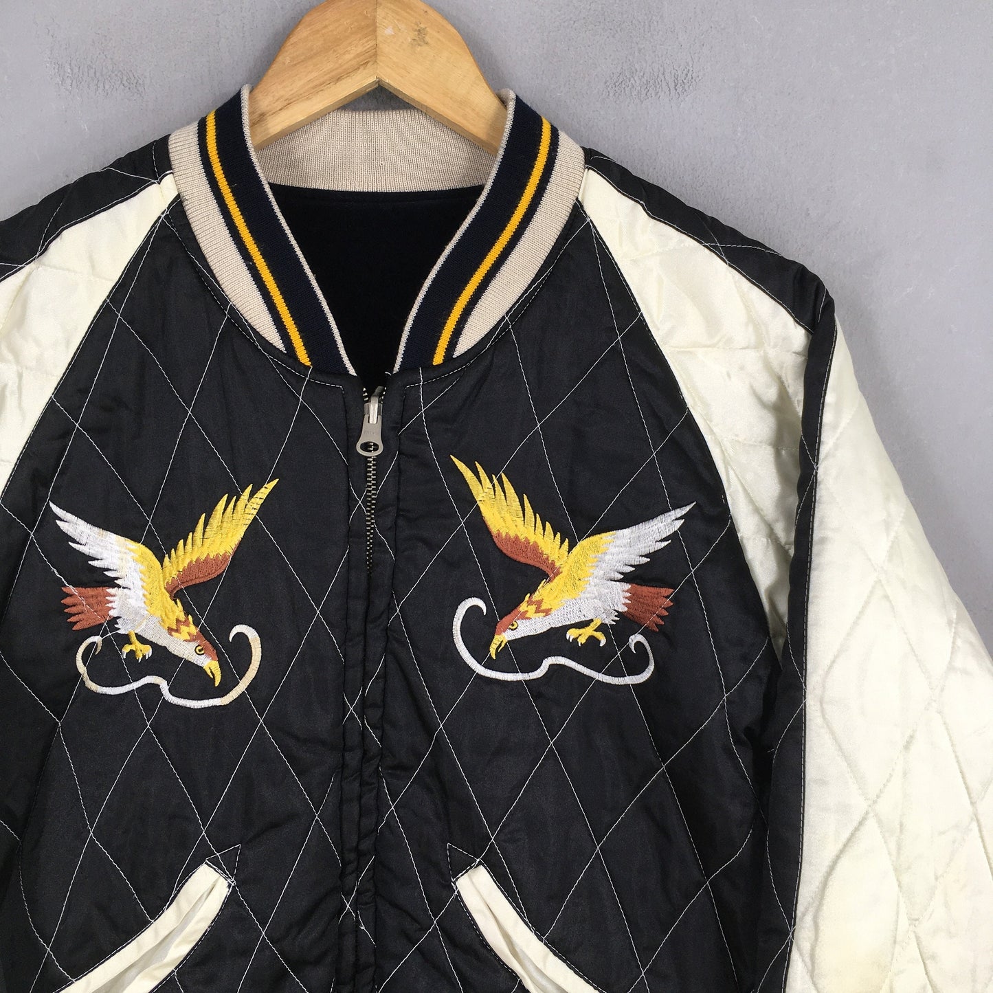 Vintage Sukajan Souvenir White Tiger Bomber Jacket Medium