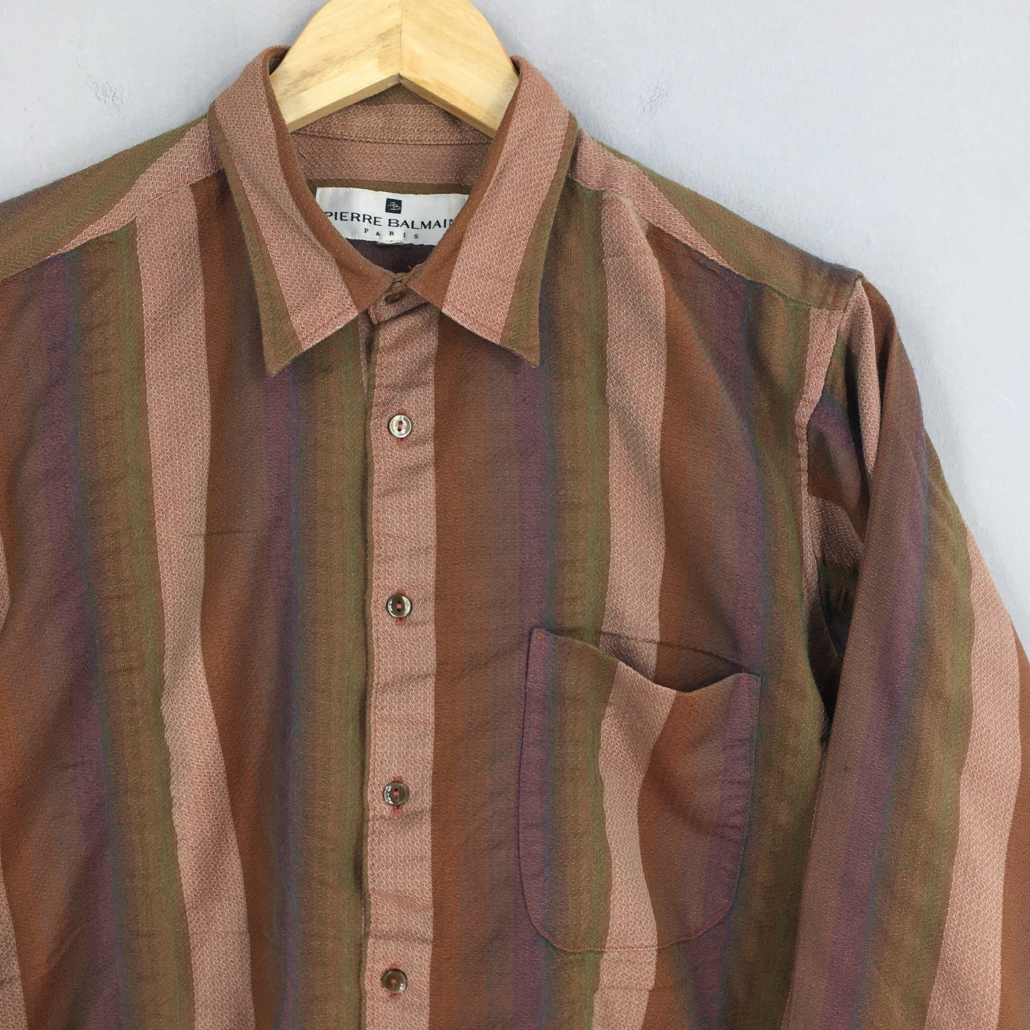 Pierre Balmain Paris Stripes Wool Flannel Shirt Large