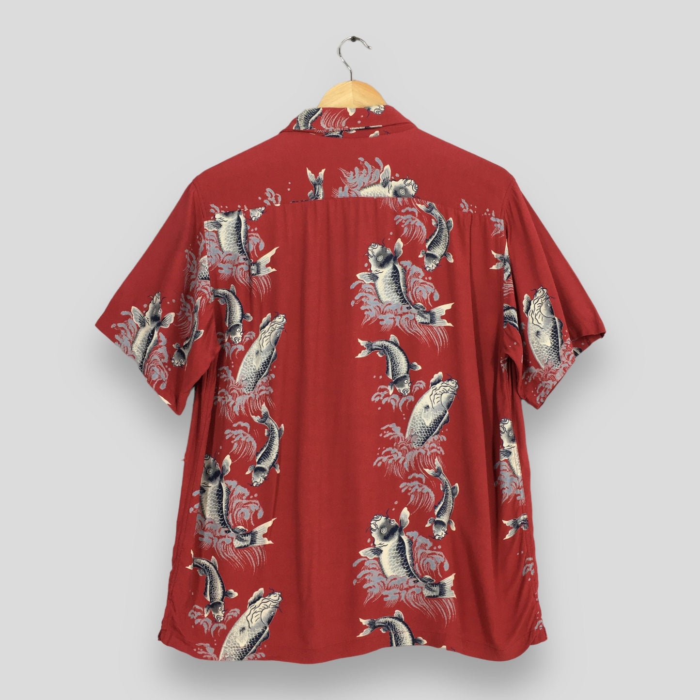 Hawaiian Patina Japanese Koi Fish Rayon Shirt Large