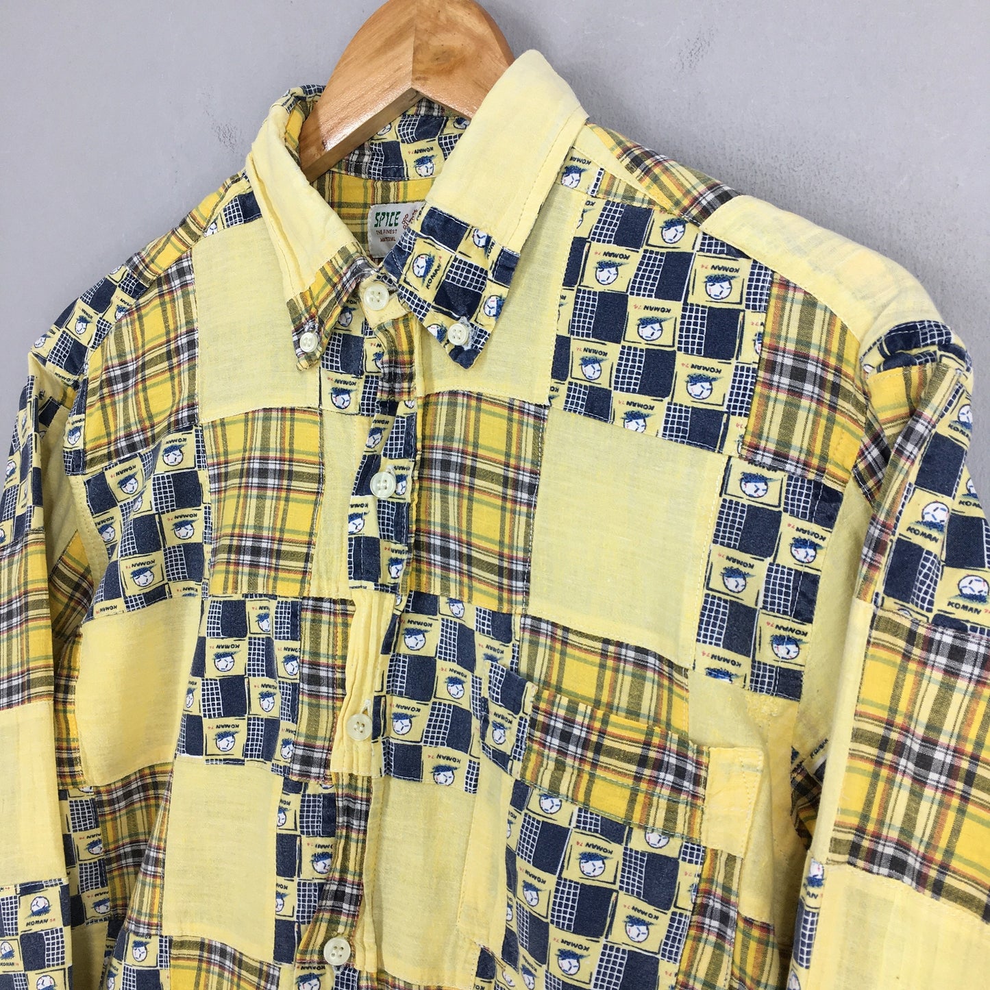 Spice Island Patchwork Yellow Checkered Flannel Shirt Medium