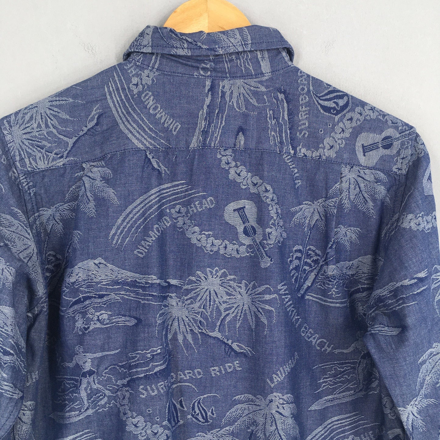 Takeo Kikuchi Japan Palm Tree Tropical Blue Shirt Small