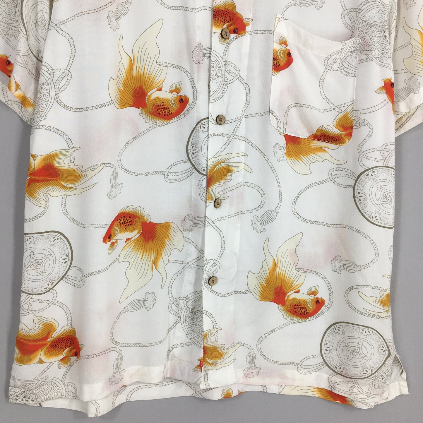 Hawaiian Japanese Gold Fish Rayon Shirt Large