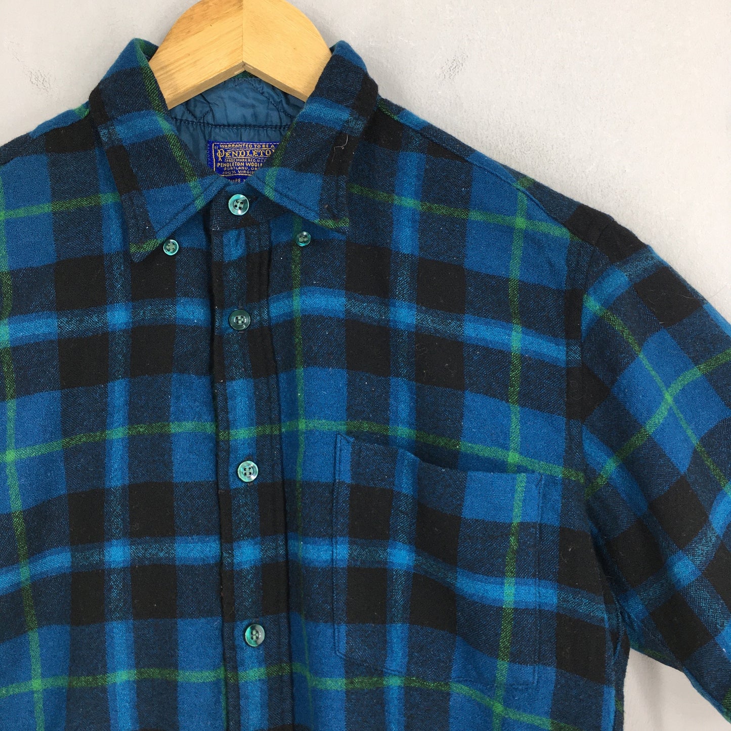 Pendleton Plaid Shadow Blue Checkered Wool Flannel Shirt Medium