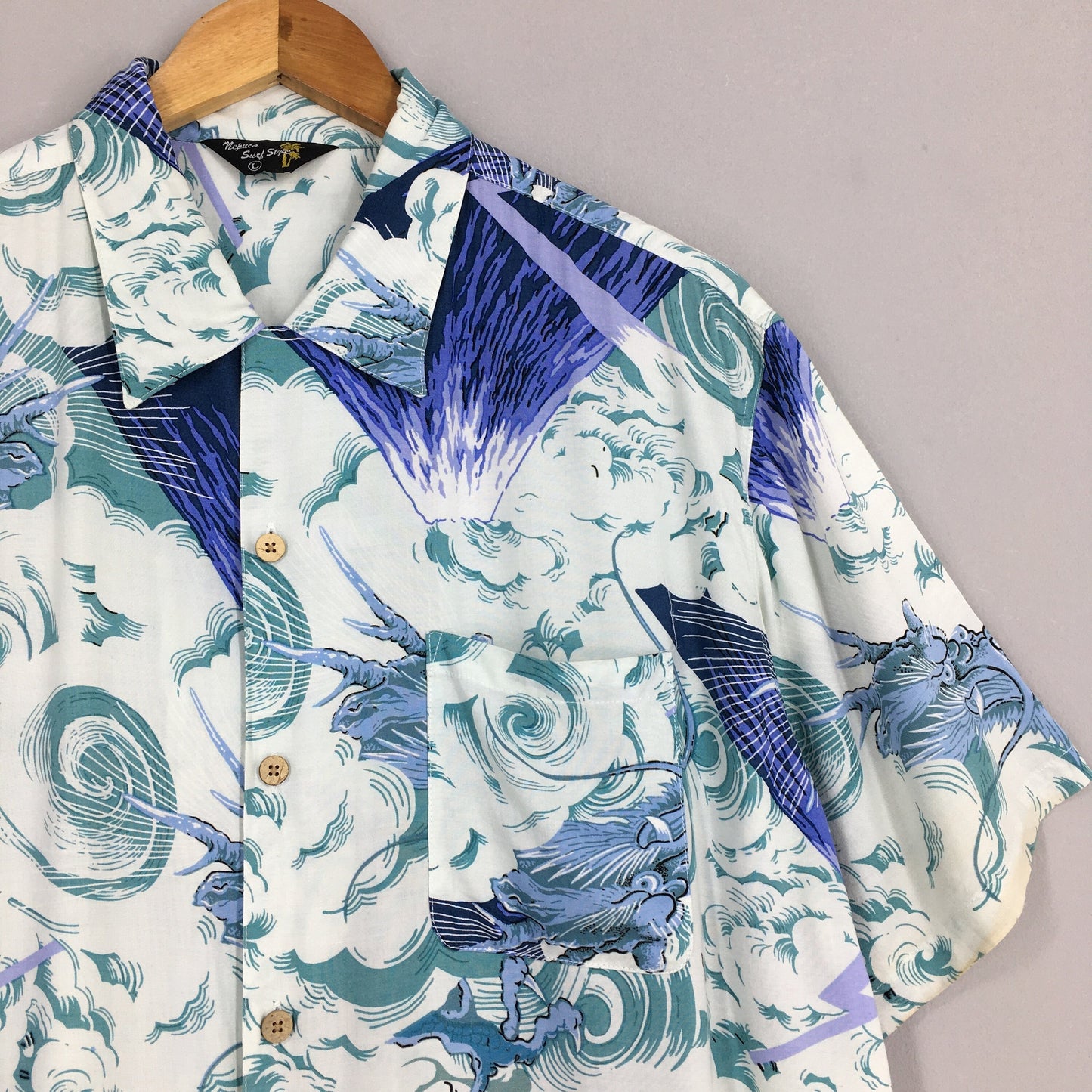 Rockabilly Hawaiian Dragon Rayon Shirt Large