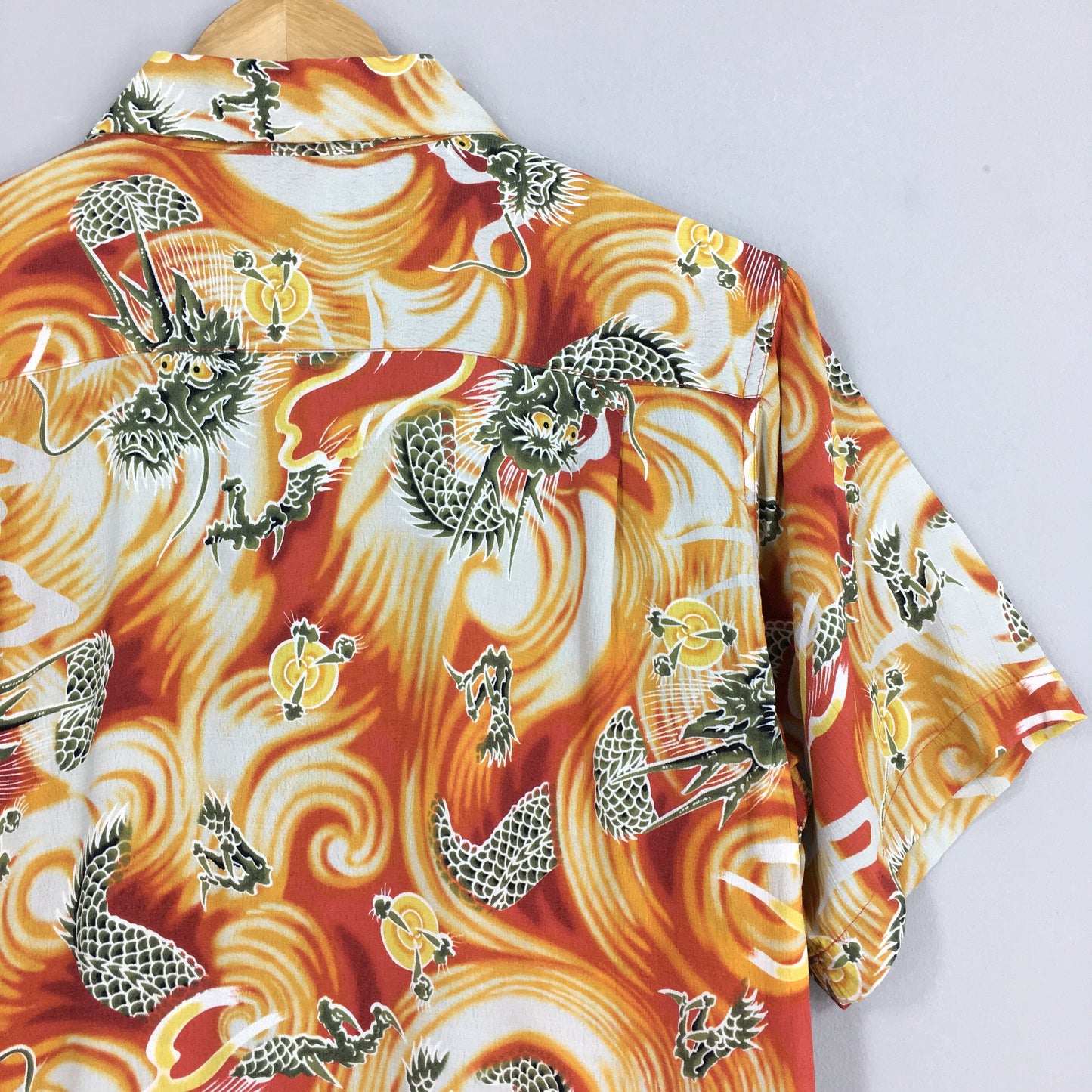 Hawaiian Japanese Dragon Orange Rayon Shirt Medium