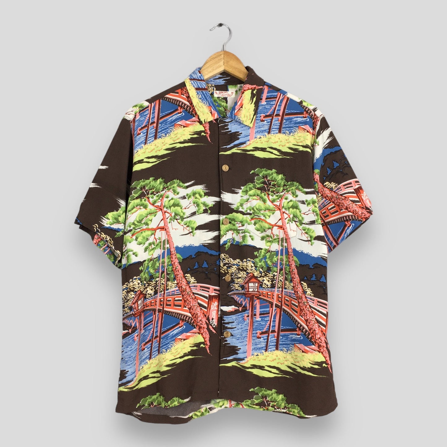 Sun Surf Hawaii Japanese Culture Sakura Rayon Shirt Medium