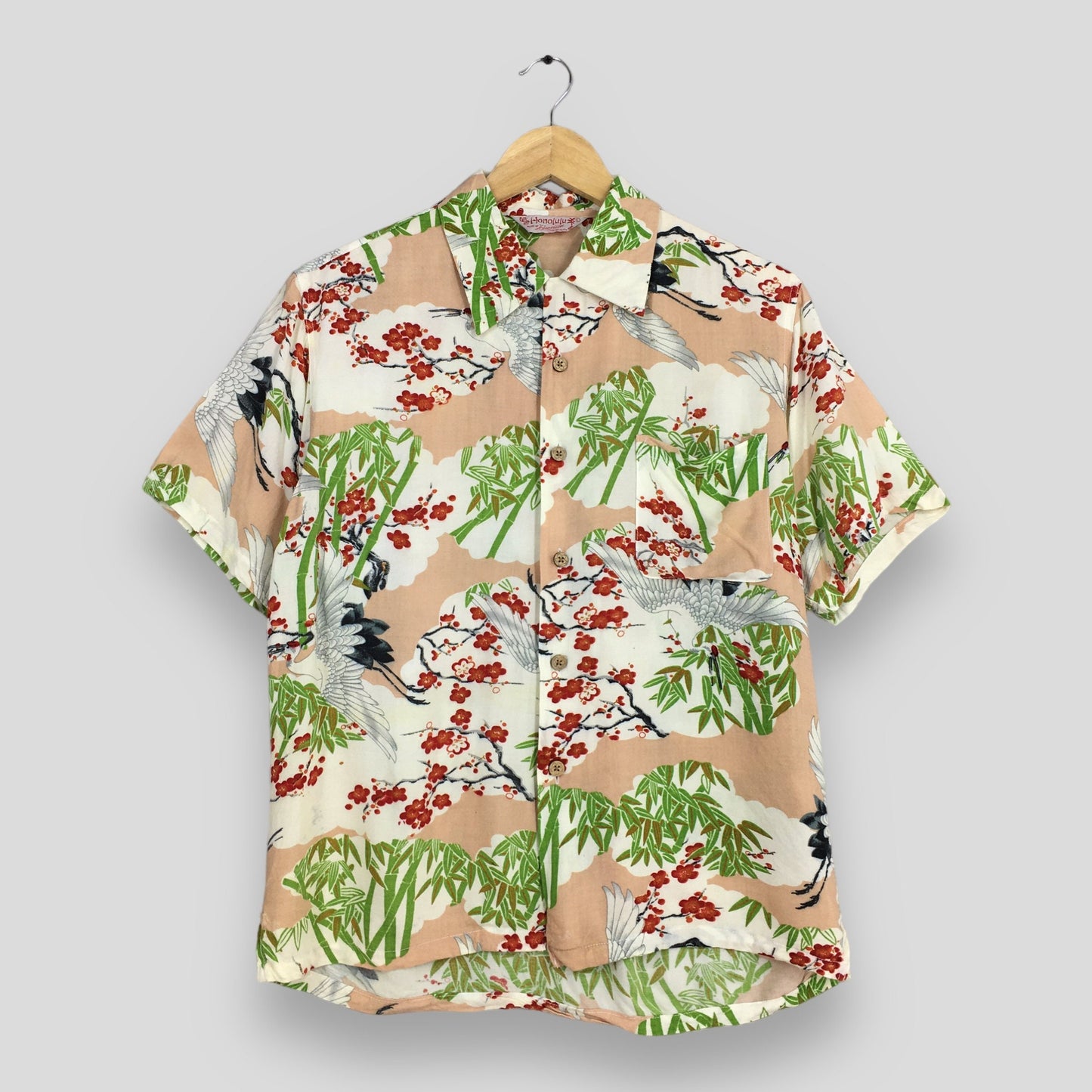 Hawaiian Honolulu Phoenix Bird Rayon Shirt Large