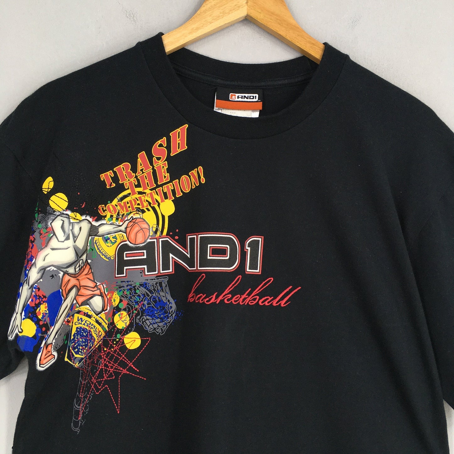 AND1 Basketball Nba Black T shirt Large