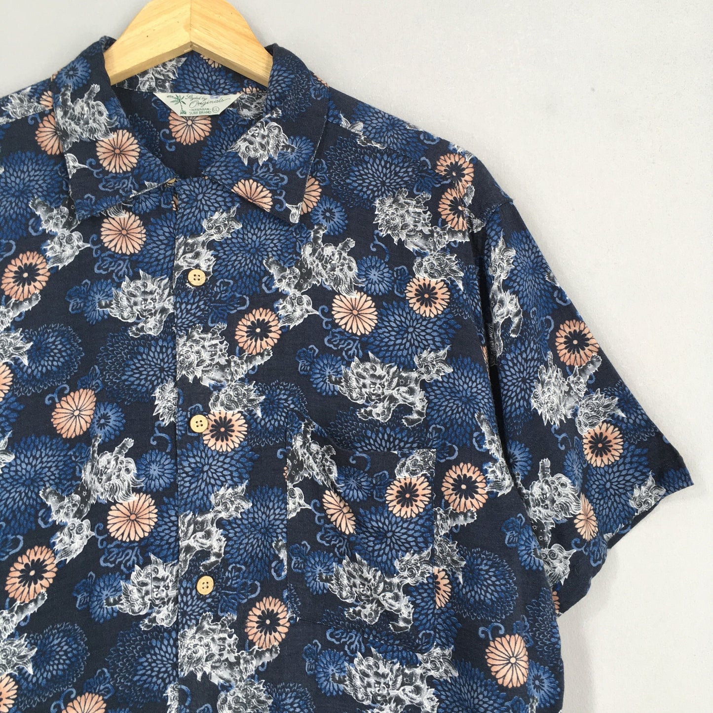 Vintage 80s Hawaii Sakura Blossom Rayon Shirt Large