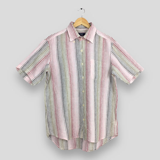 Kent Vertical Striped Flannel Linen Shirt Large