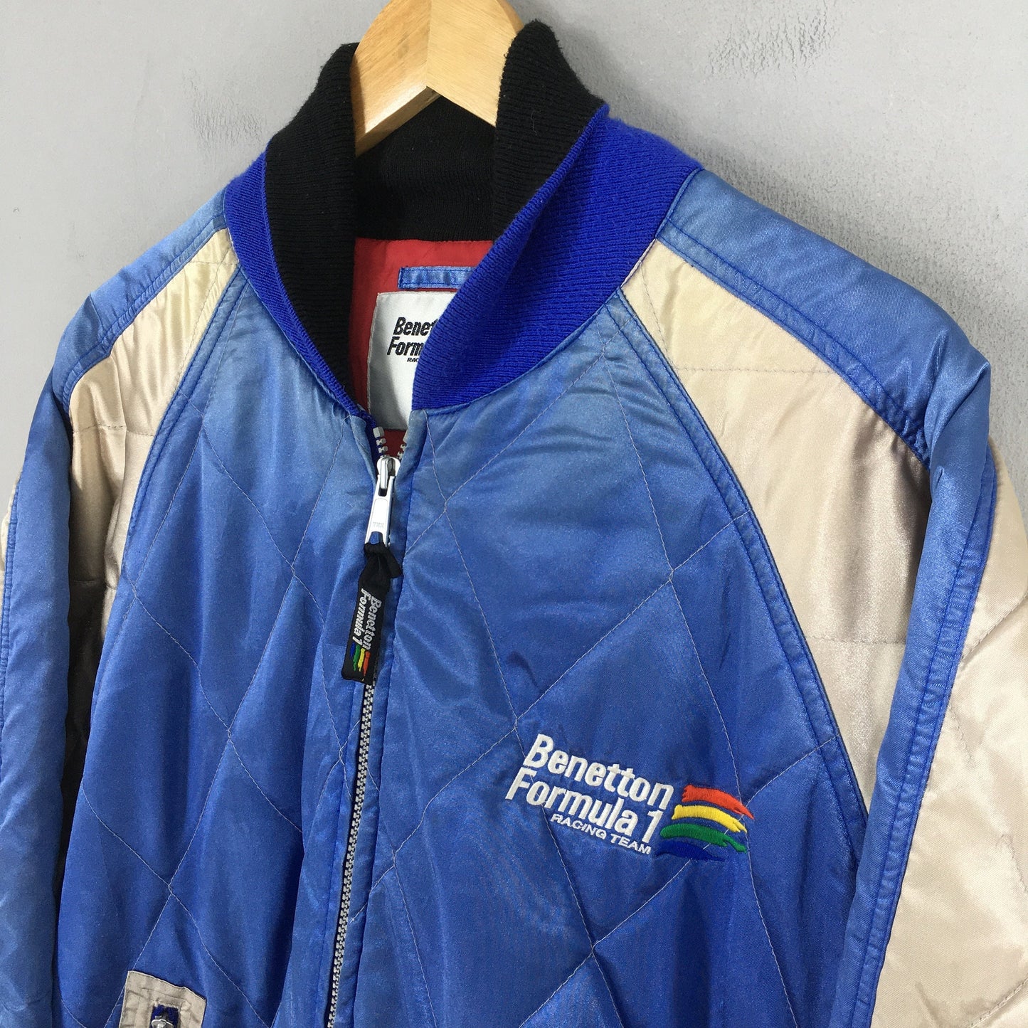 Benetton Formula 1 Embroidery Blue Bomber Jacket Large