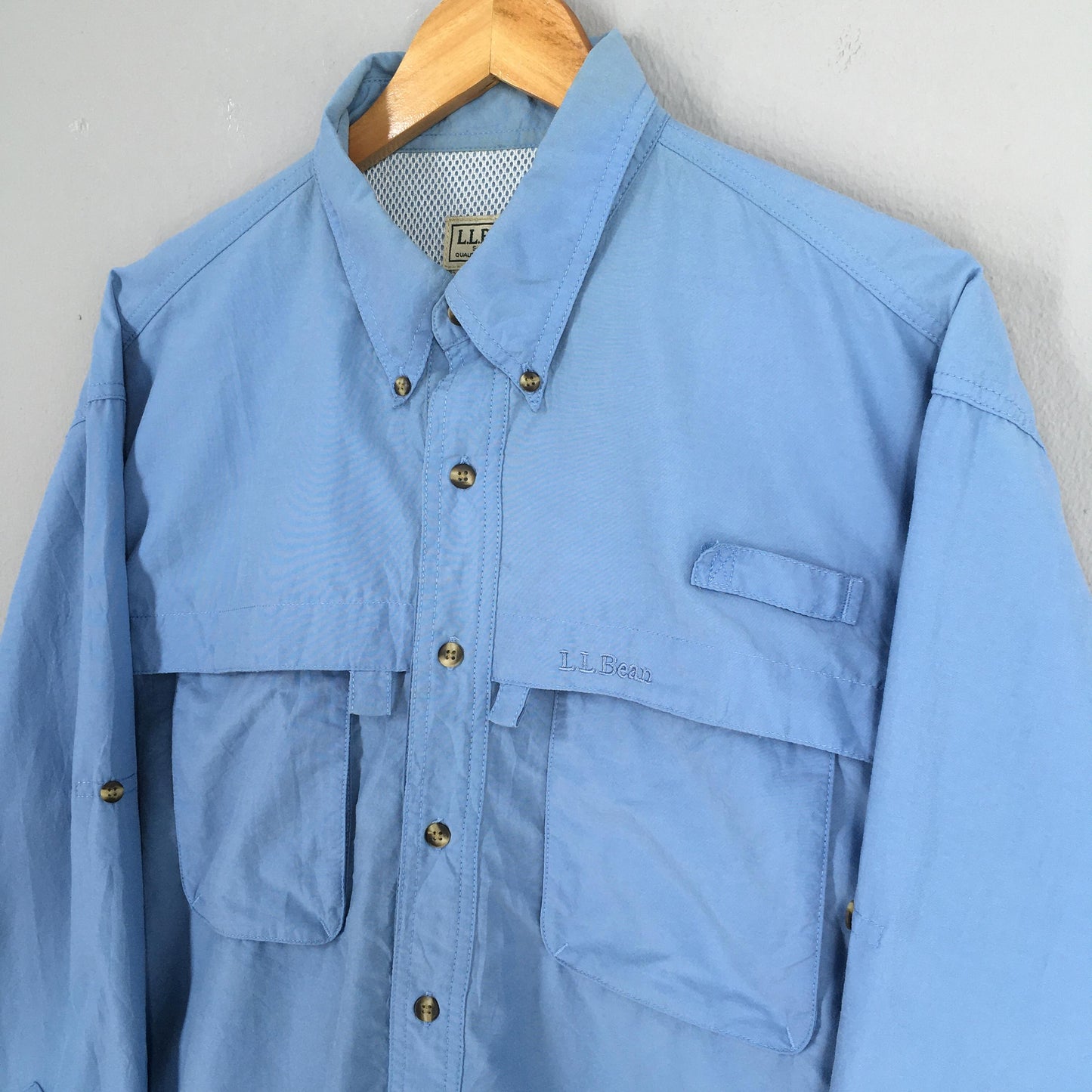 LL Bean Flannel Blue Plain Shirt XLarge