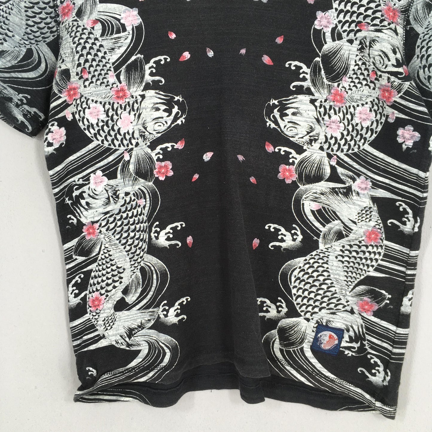 Fish Koi Japanese Culture Sukajan Black Tshirt Large