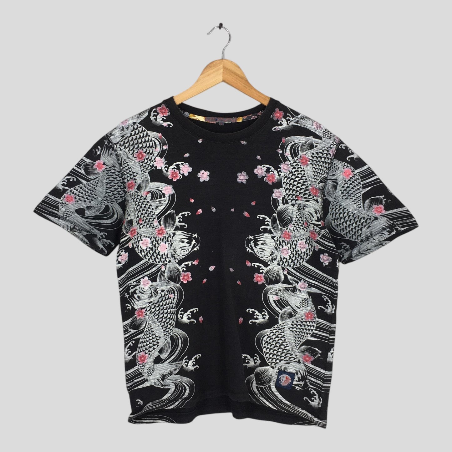 Fish Koi Japanese Culture Sukajan Black Tshirt Large