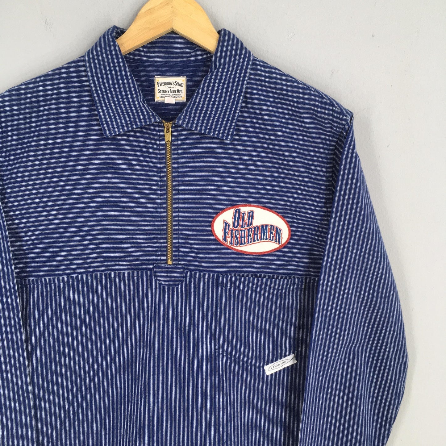 Pherrows Japan Stripes Half Zipper Shirt Large