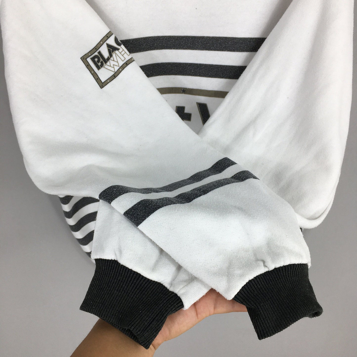 Black + White Stripes Sweatshirt Medium