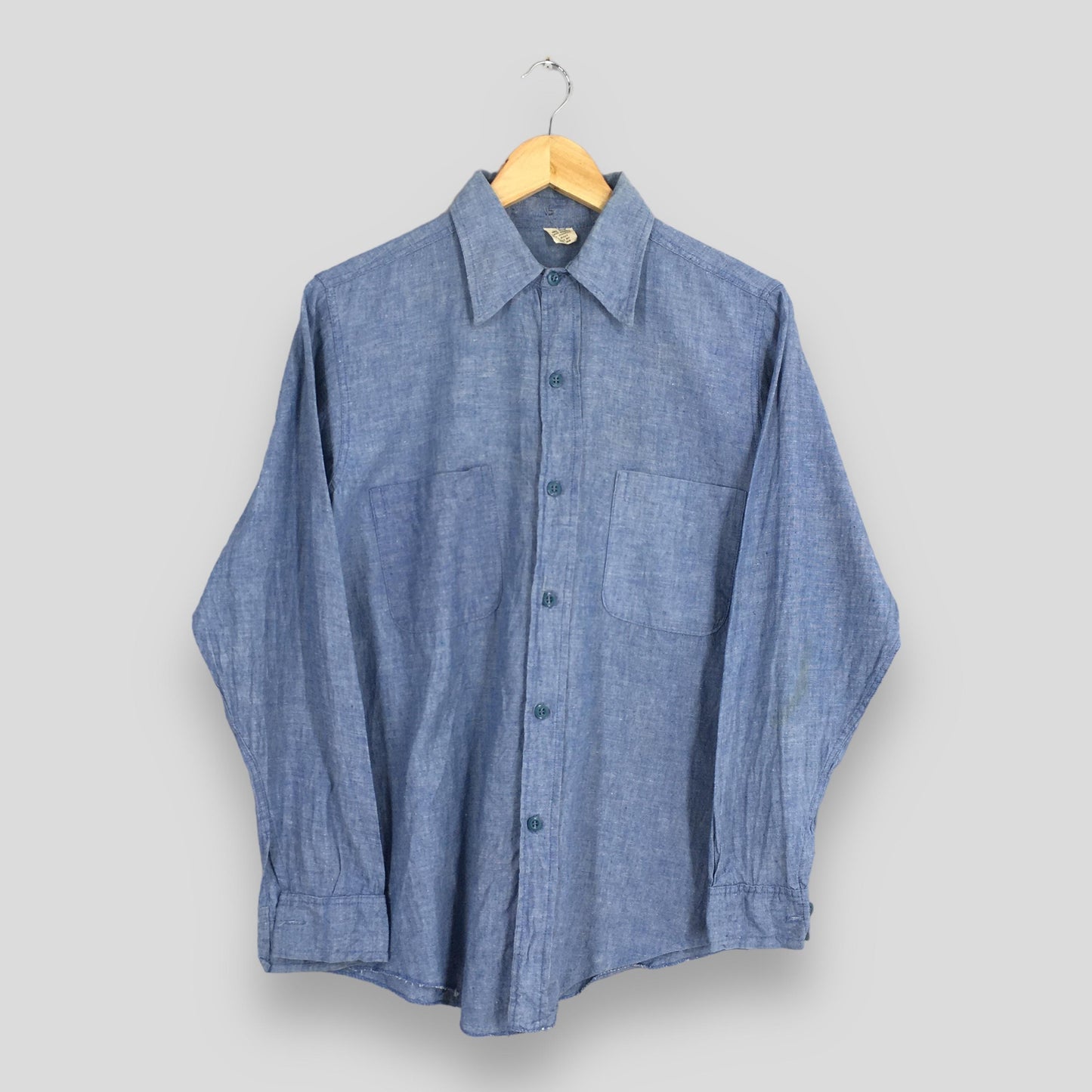 Plain Flannel Chambray Cotton Shirt Medium