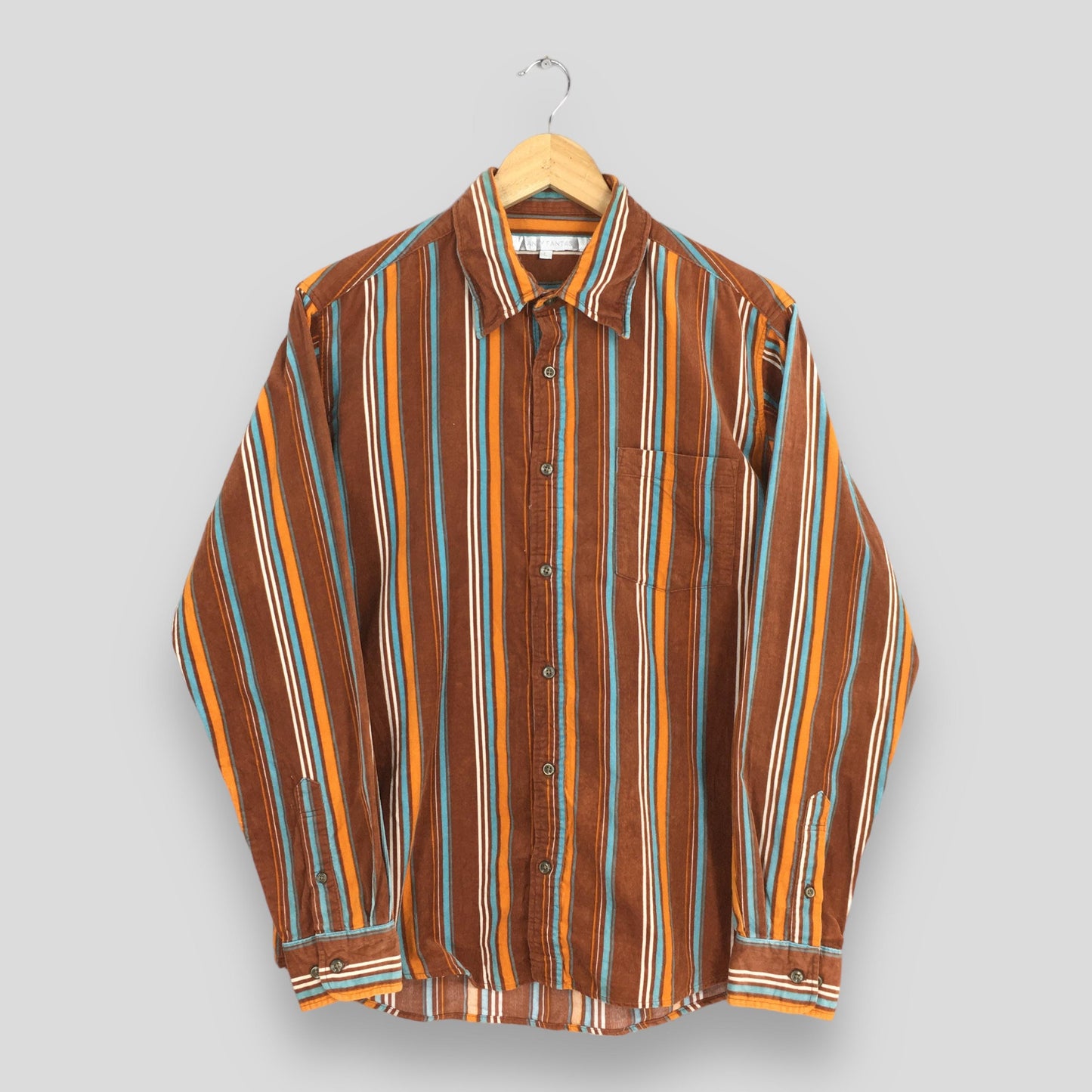 Candy Fantasy Multicolor Stripes Corduroy Flannel Shirt Large