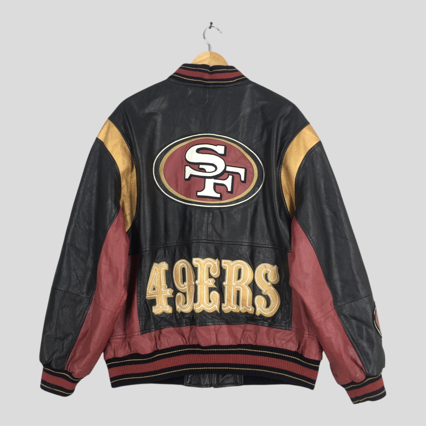 San Francisco 49ERS Red Black Bomber Leather Jacket Large